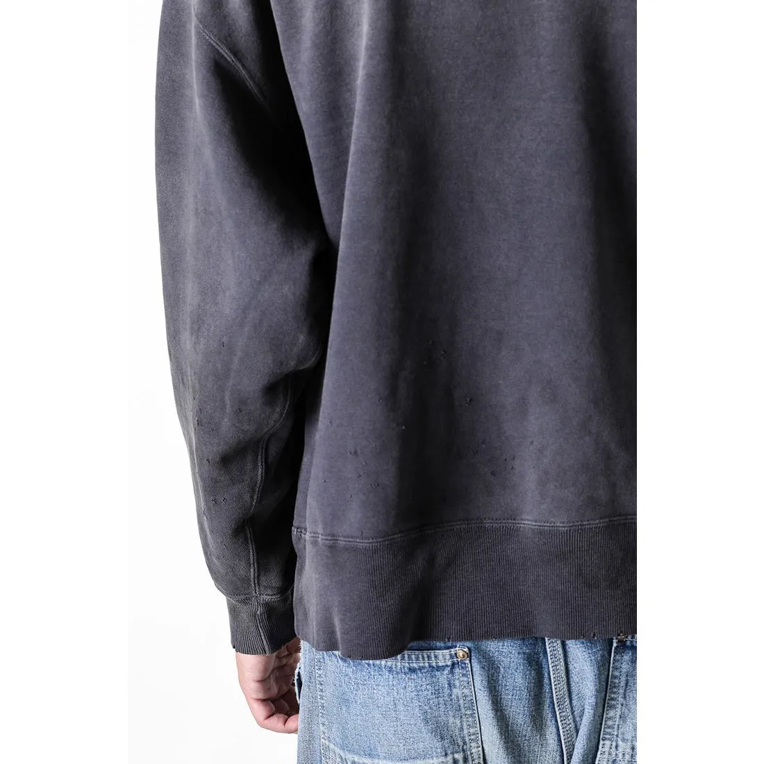 SAINT Mxxxxxx CREW NECK SWT SHIRTS 'RAINBOW SNT'/BLK Rainbow SAINT destruction sweatshirt, washed black S-XL Assute dyeing, genuine whole garment sprayed with horsetail fading process, collar/cuffs frayed in many places, front and rear panels/sleeves super complicated hanging grinding, heavy washing and water discoloration, correct fruit mark/angel mark